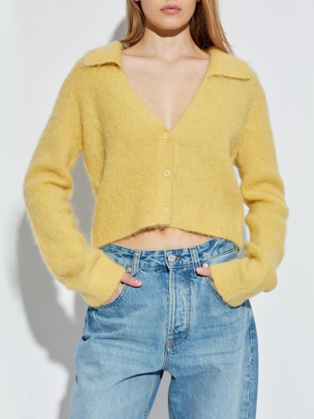 Munthe "Roxas" Cropped Cardigan in Pale Yellow, size 36 (fits Size Small)
